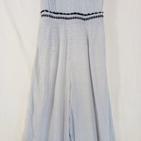 Japana, Palazzo Jumpsuit, S, Blue & White Stripe, Spaghetti Straps, Navy Trim - Picture 5 of 15